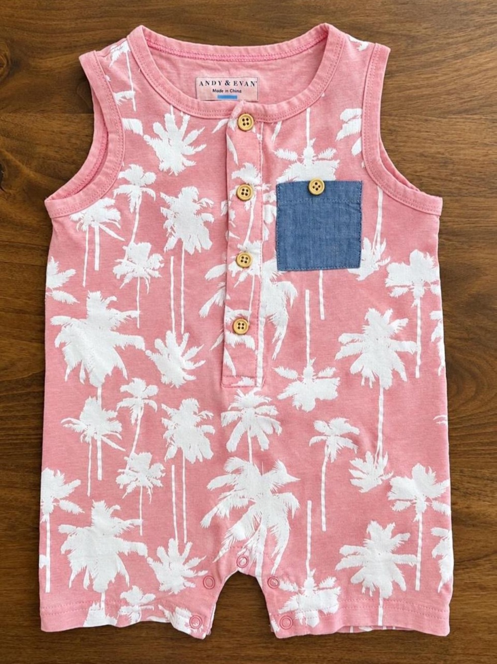 Andy & Evan Pink & White Palm Tree Tropical Hawaiian Beach Romper 12-18 M